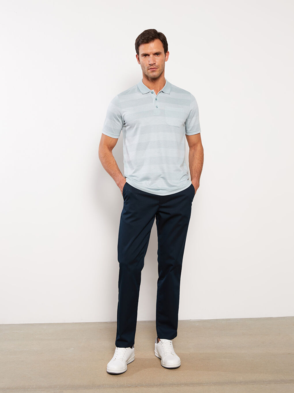 Lacivert Standart Kalıp Gabardin Erkek Chino Pantolon-1