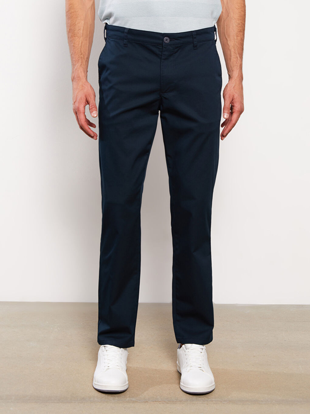 Lacivert Standart Kalıp Gabardin Erkek Chino Pantolon-3