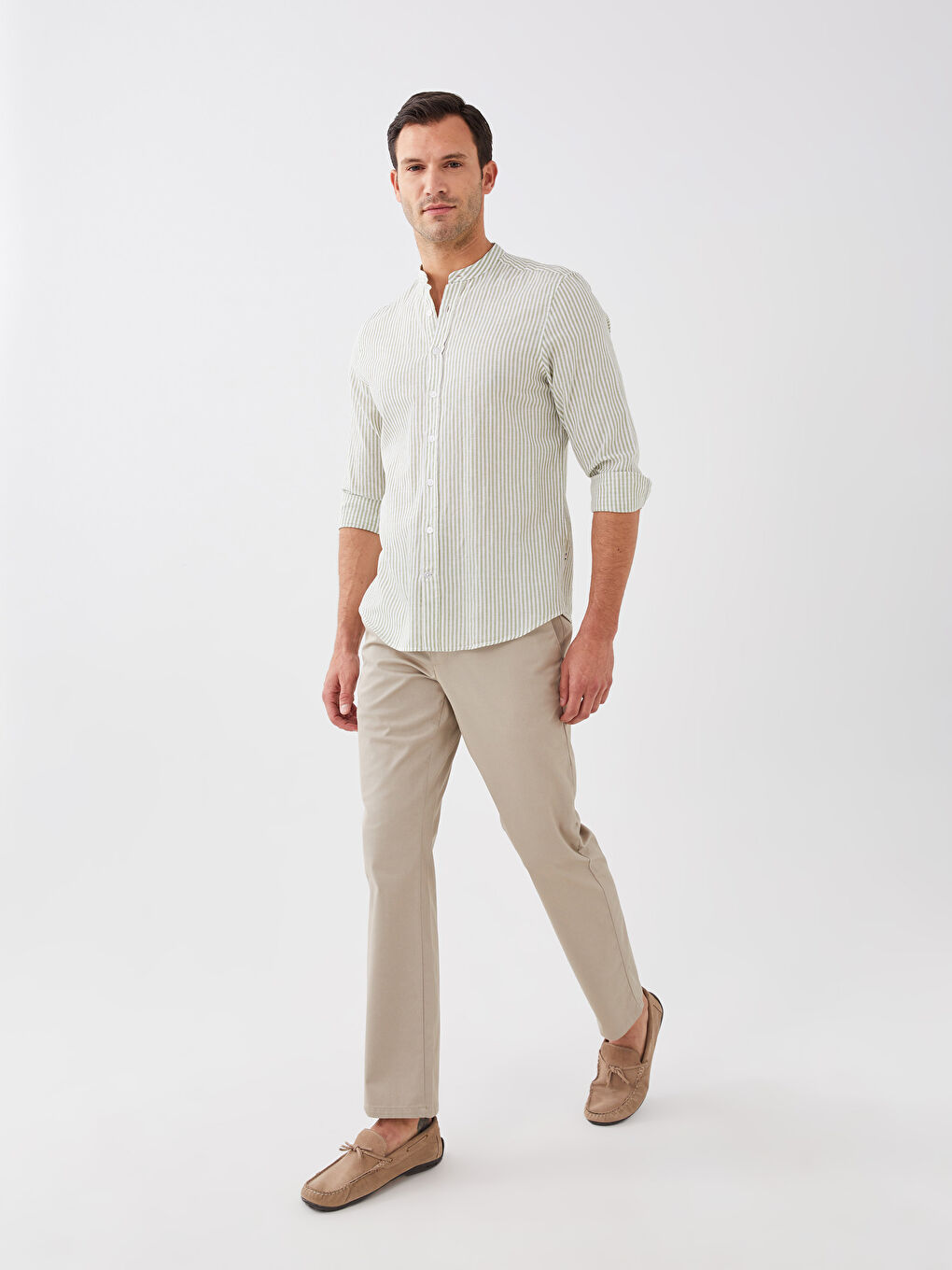 Bej Standart Kalıp Gabardin Erkek Chino Pantolon-1