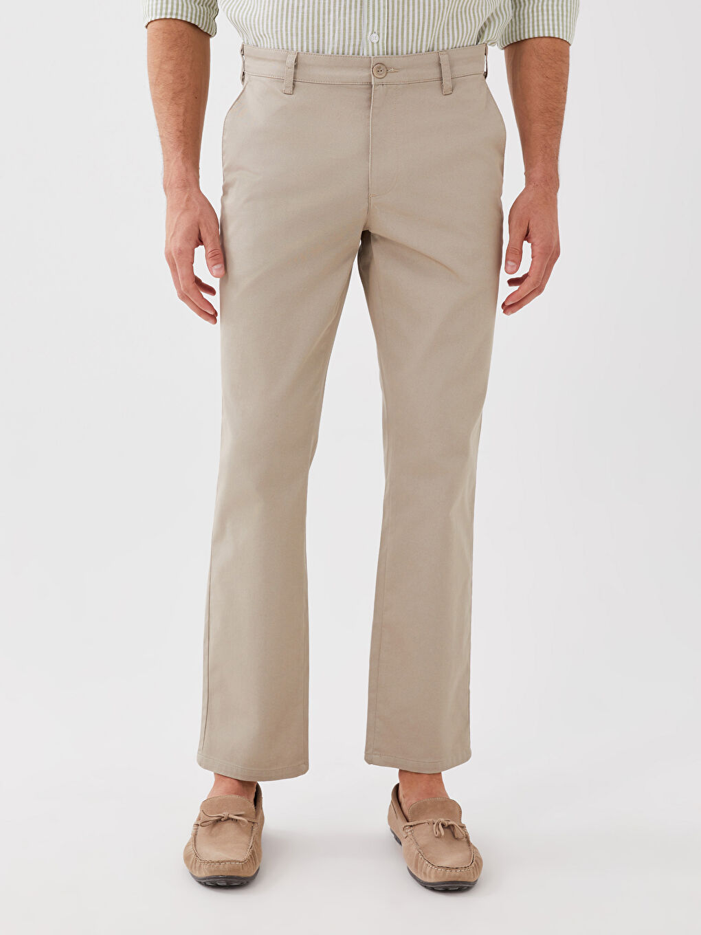 Bej Standart Kalıp Gabardin Erkek Chino Pantolon-2