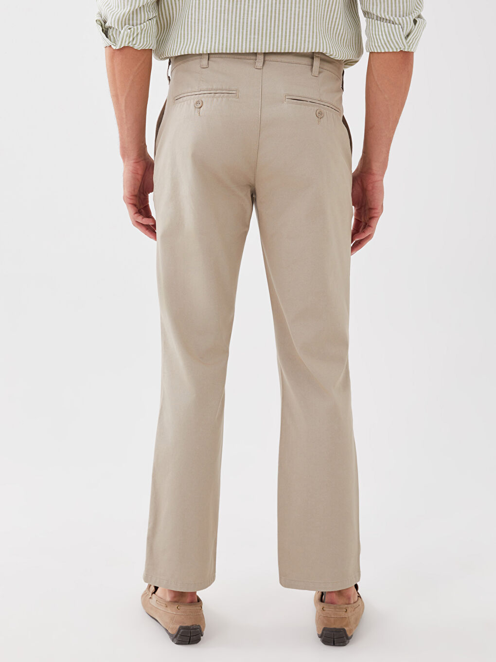 Bej Standart Kalıp Gabardin Erkek Chino Pantolon-4