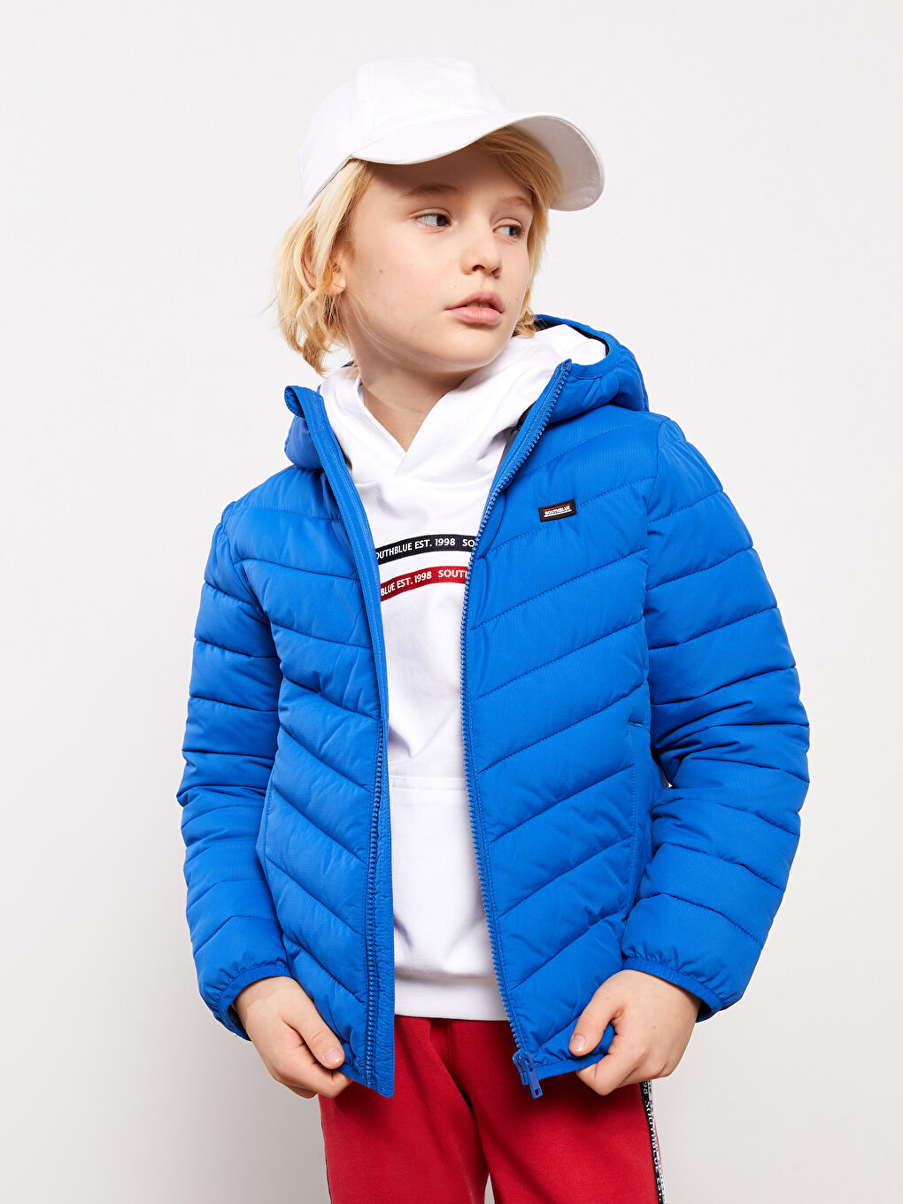 Mavi Kapüşonlu Basic Erkek Çocuk Şişme Mont