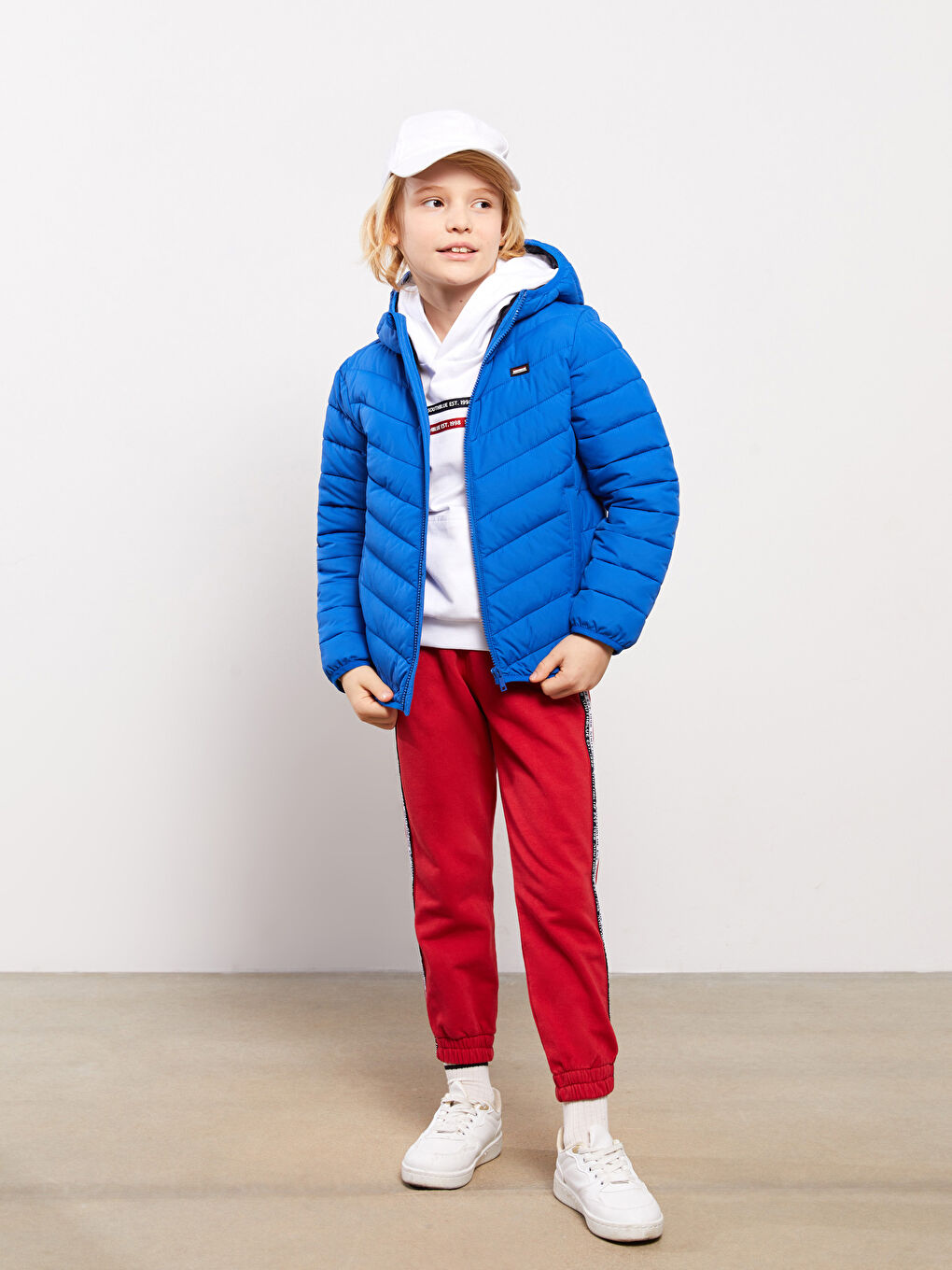 Mavi Kapüşonlu Basic Erkek Çocuk Şişme Mont-1