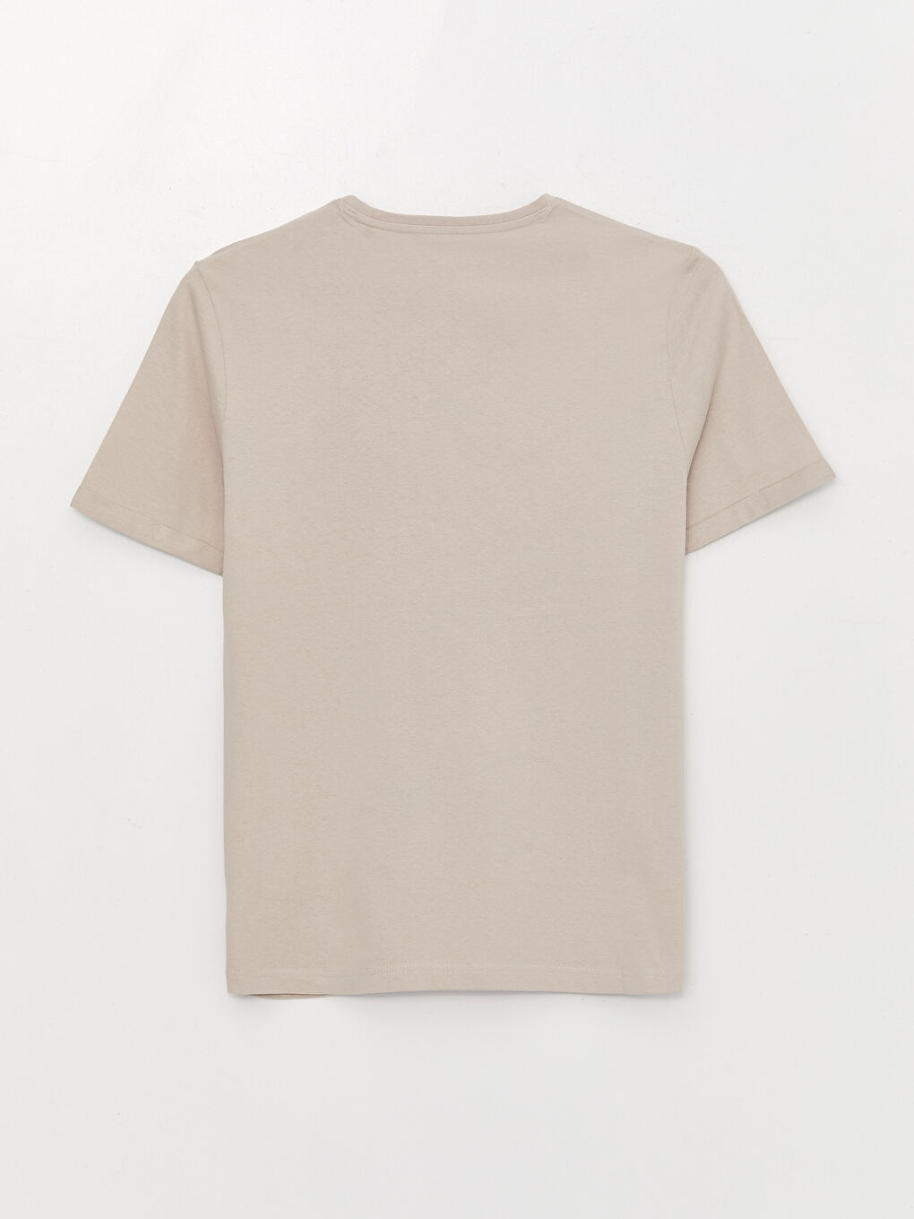 Bej Bisiklet Yaka Kısa Kollu Baskılı Penye Erkek Tişört-6