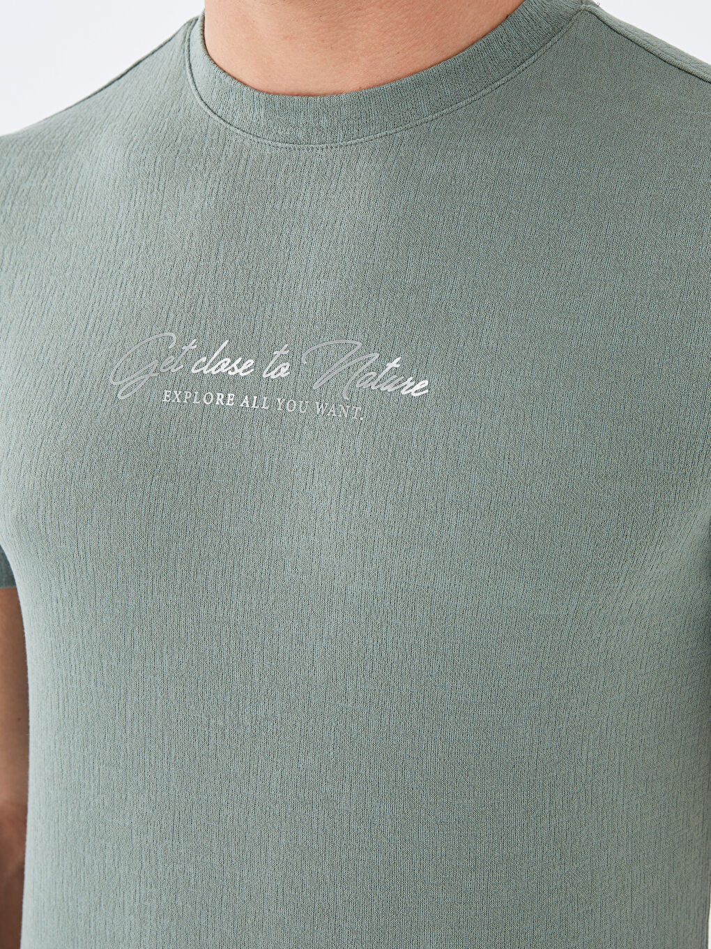 მრგვალი საყელო მოკლე სახელო ნაბეჭდი დავარცხნილი ლინენის ნაზავი მამაკაცის მაისური-3