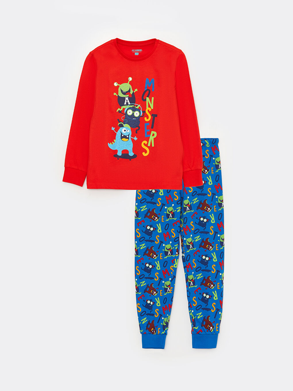 Mavi Bisiklet Yaka Baskılı Uzun Kollu Erkek Çocuk Pijama Takımı-3