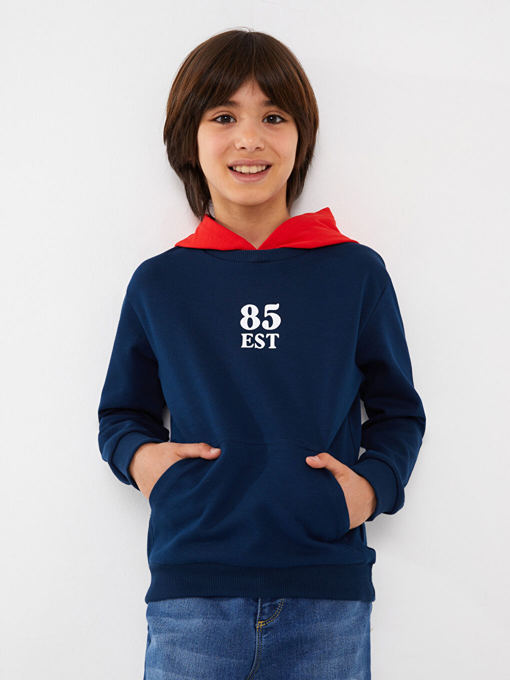 Lacivert Kapüşonlu Baskılı Uzun Kollu Erkek Çocuk Sweatshirt-1