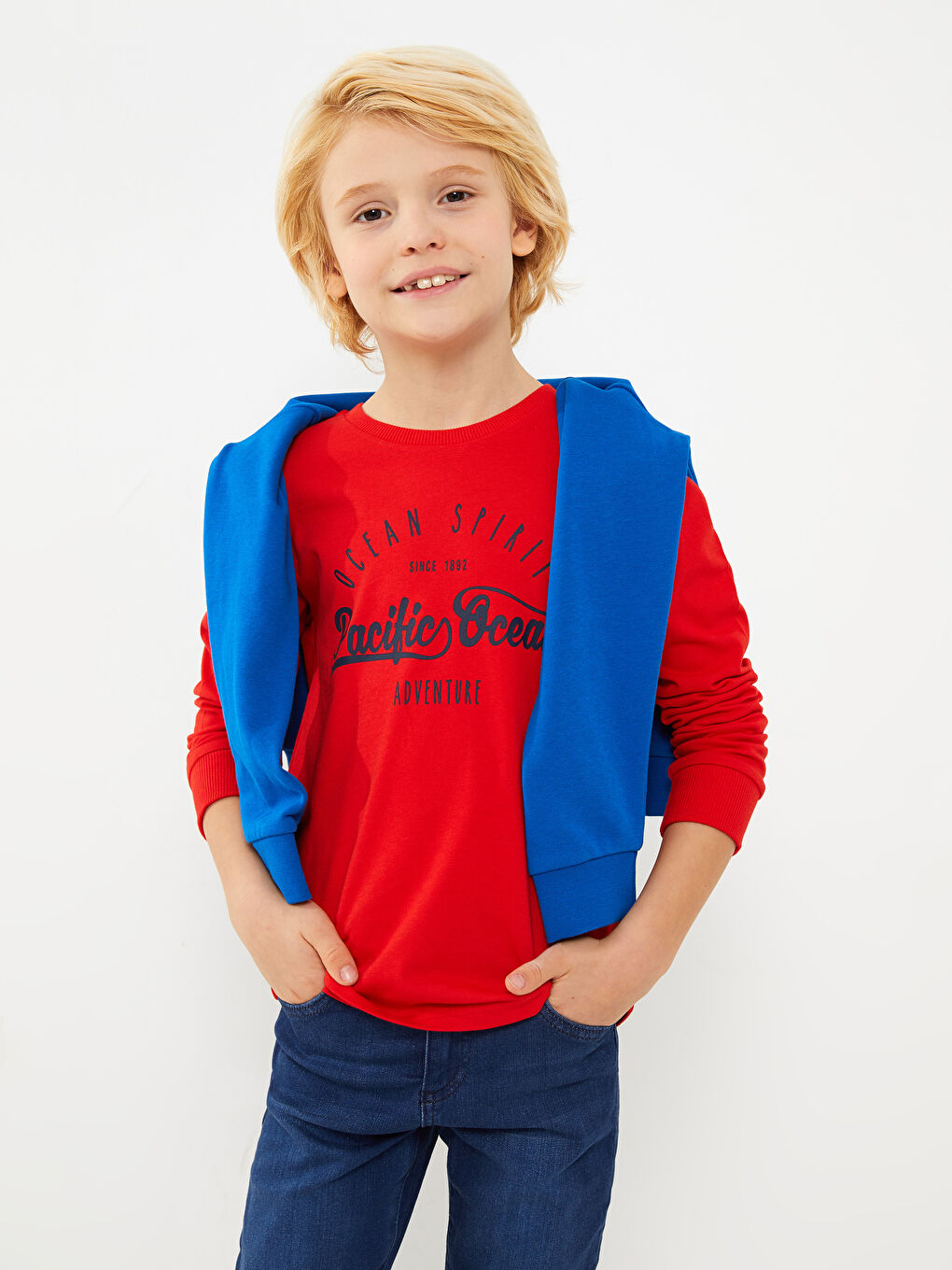 ALEX アレックス CERD11 レッド LCW Kids Crew Neck Printed Long Sleeve Boys' T-Shirt