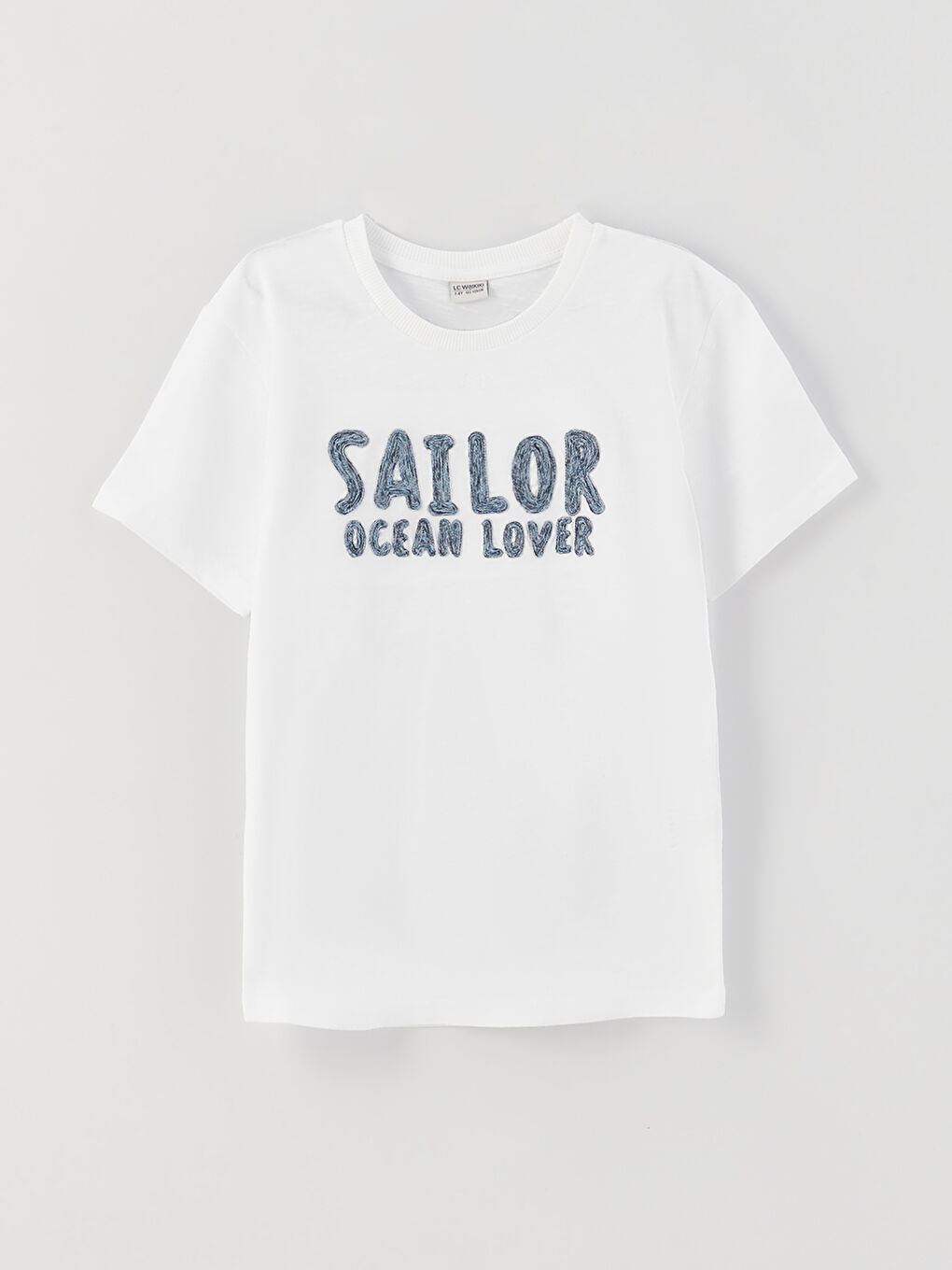 Beyaz Bisiklet Yaka Nakışlı Kısa Kollu Erkek Çocuk Tişört