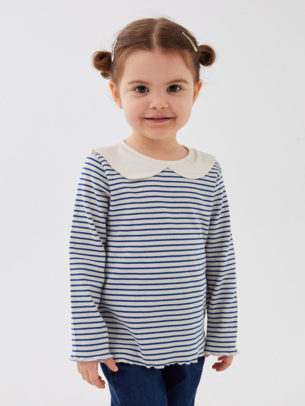 人気商品 Striped Sleeve Long Collar Pan Peter baby LCW Baby T Girls' トップス