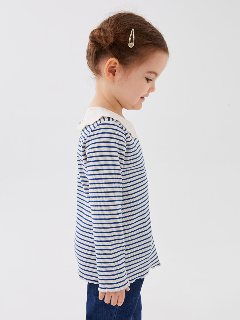 Peter Pan Collar Long Sleeve Striped Baby Girls' T-Shirt-2