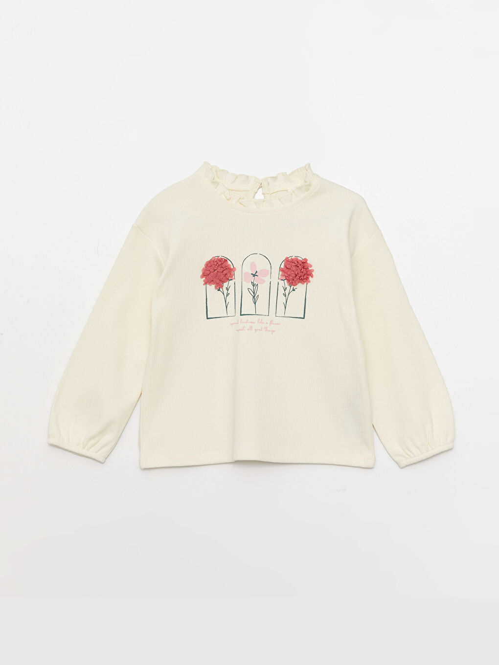 Биік жағалы ұзын жең принтті қыз балаға арналған футболка-4