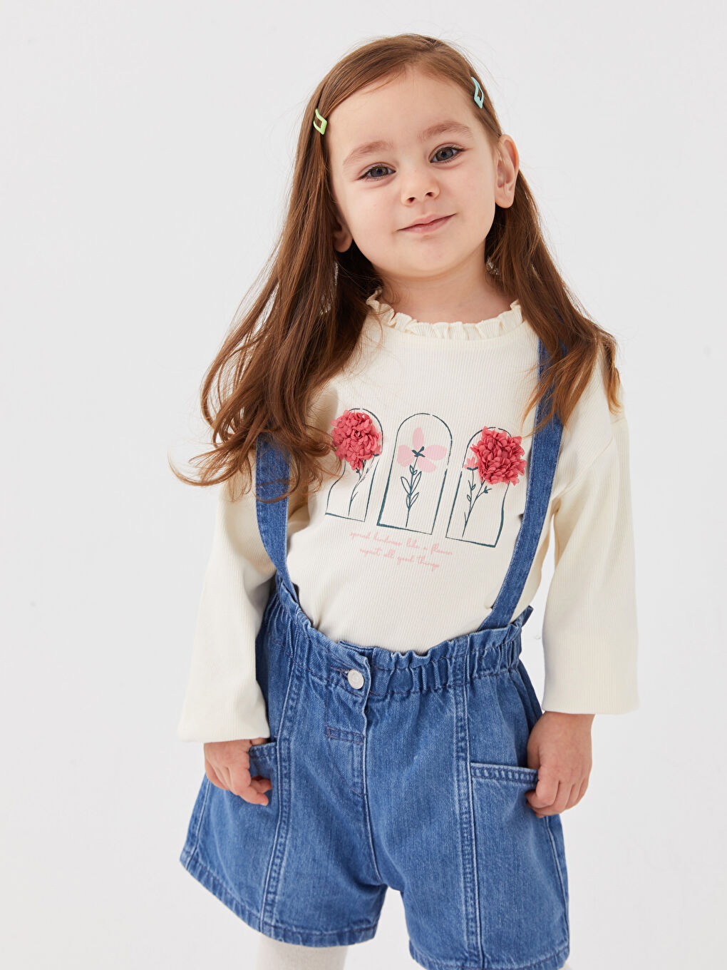 Биік жағалы ұзын жең принтті қыз балаға арналған футболка-2