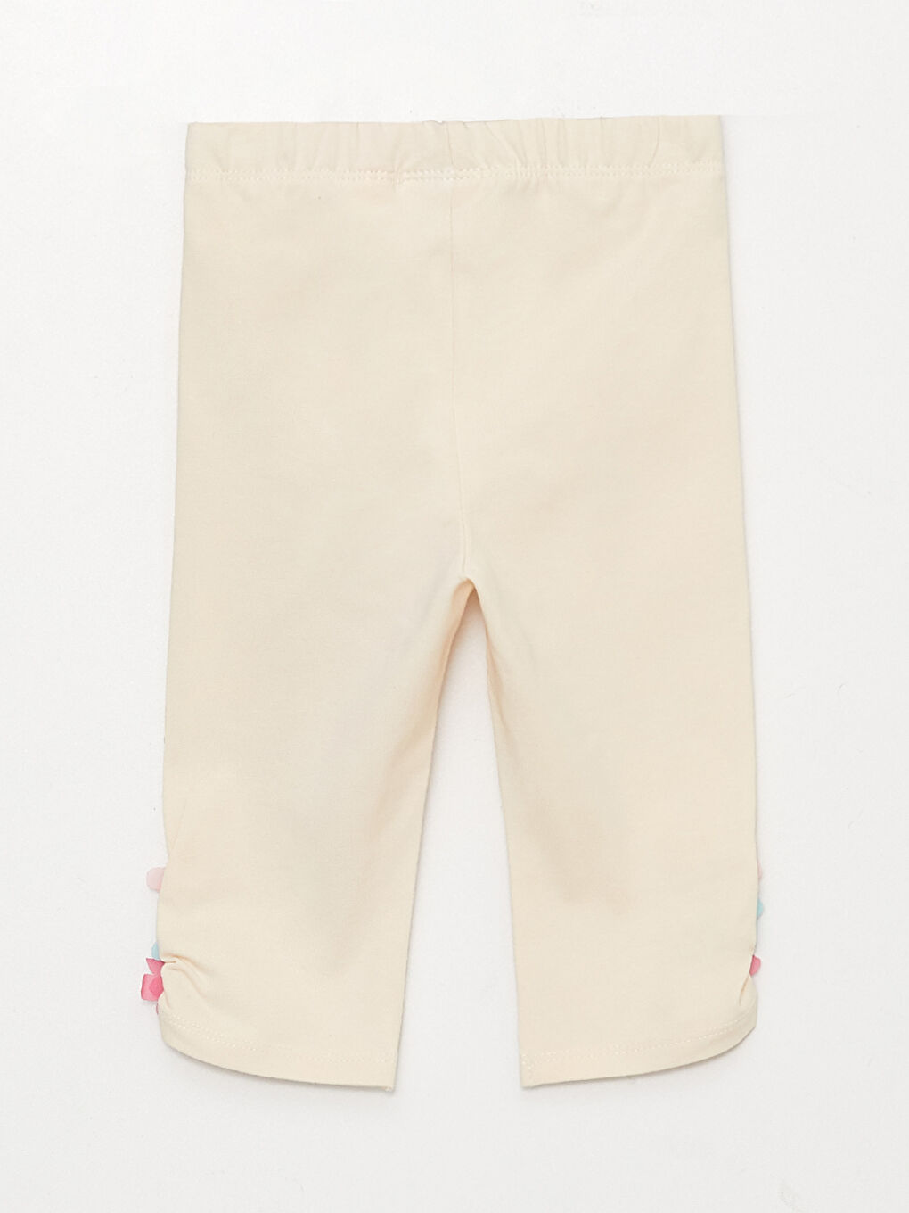 Ekru Beli Lastikli 3 Boyutlu Çiçek Detaylı Kız Bebek Tayt-1