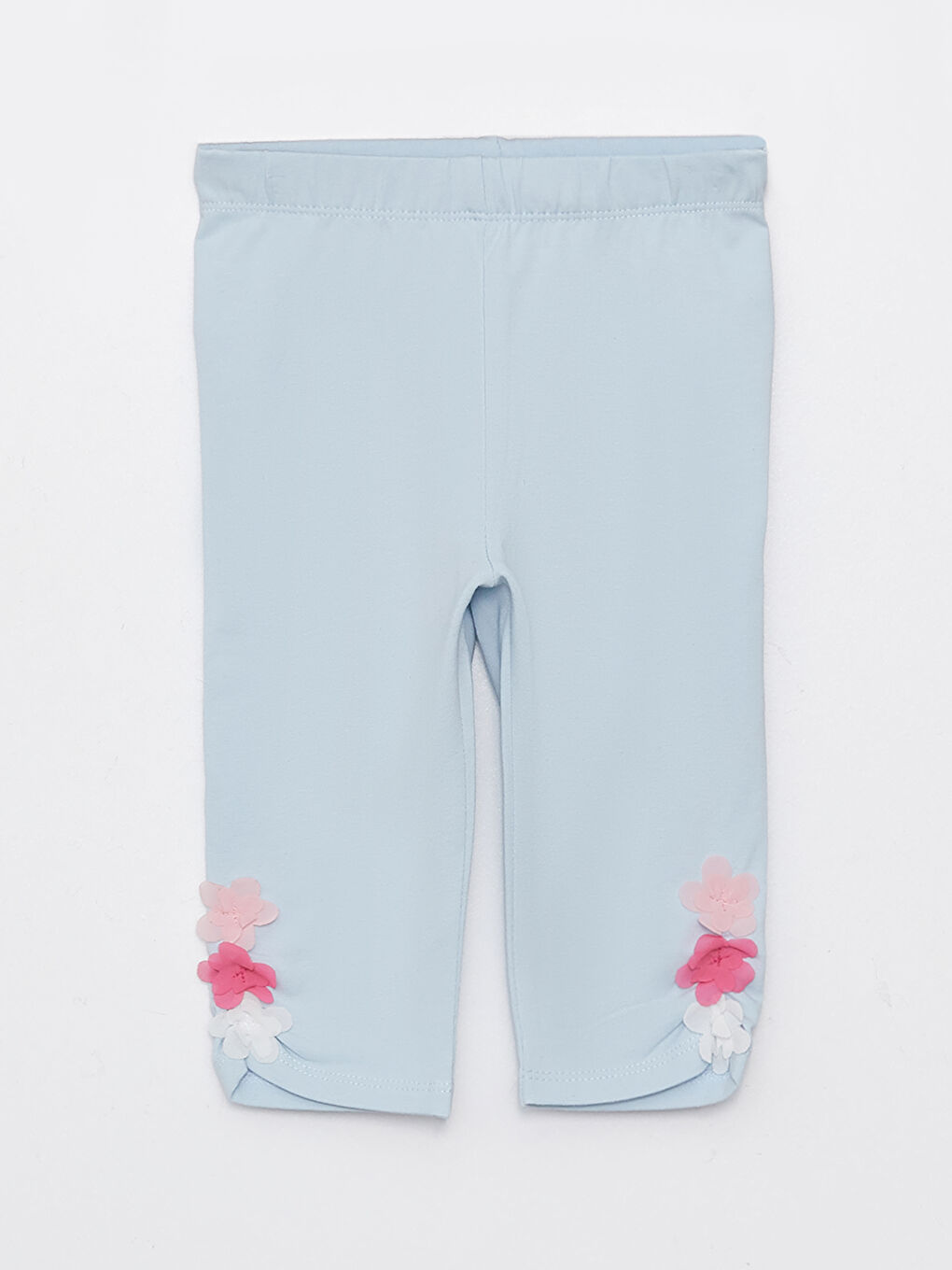 Mavi Beli Lastikli 3 Boyutlu Çiçek Detaylı Kız Bebek Tayt