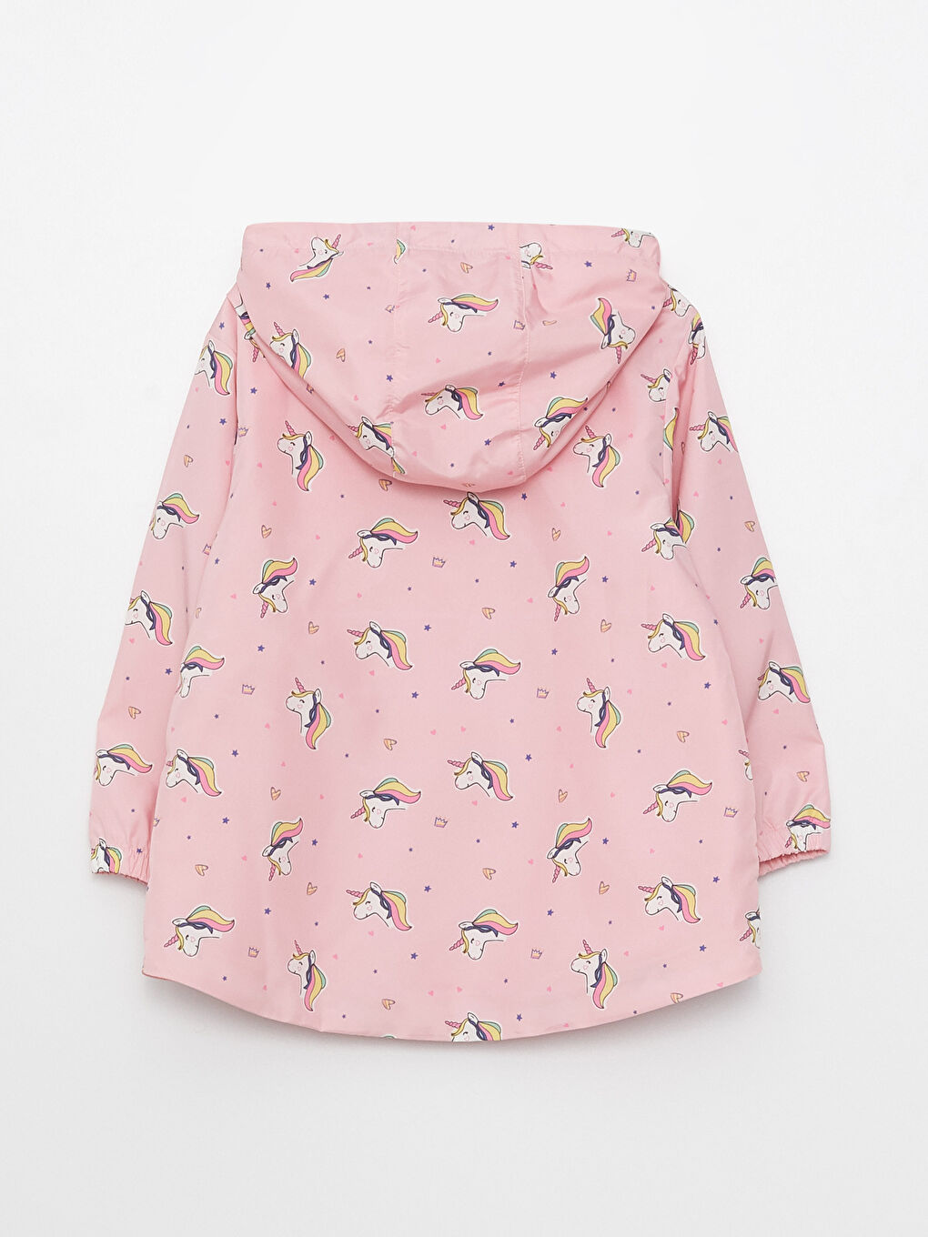 Pembe Kapüşonlu Uzun Kollu Baskılı Kız Bebek Mont-1