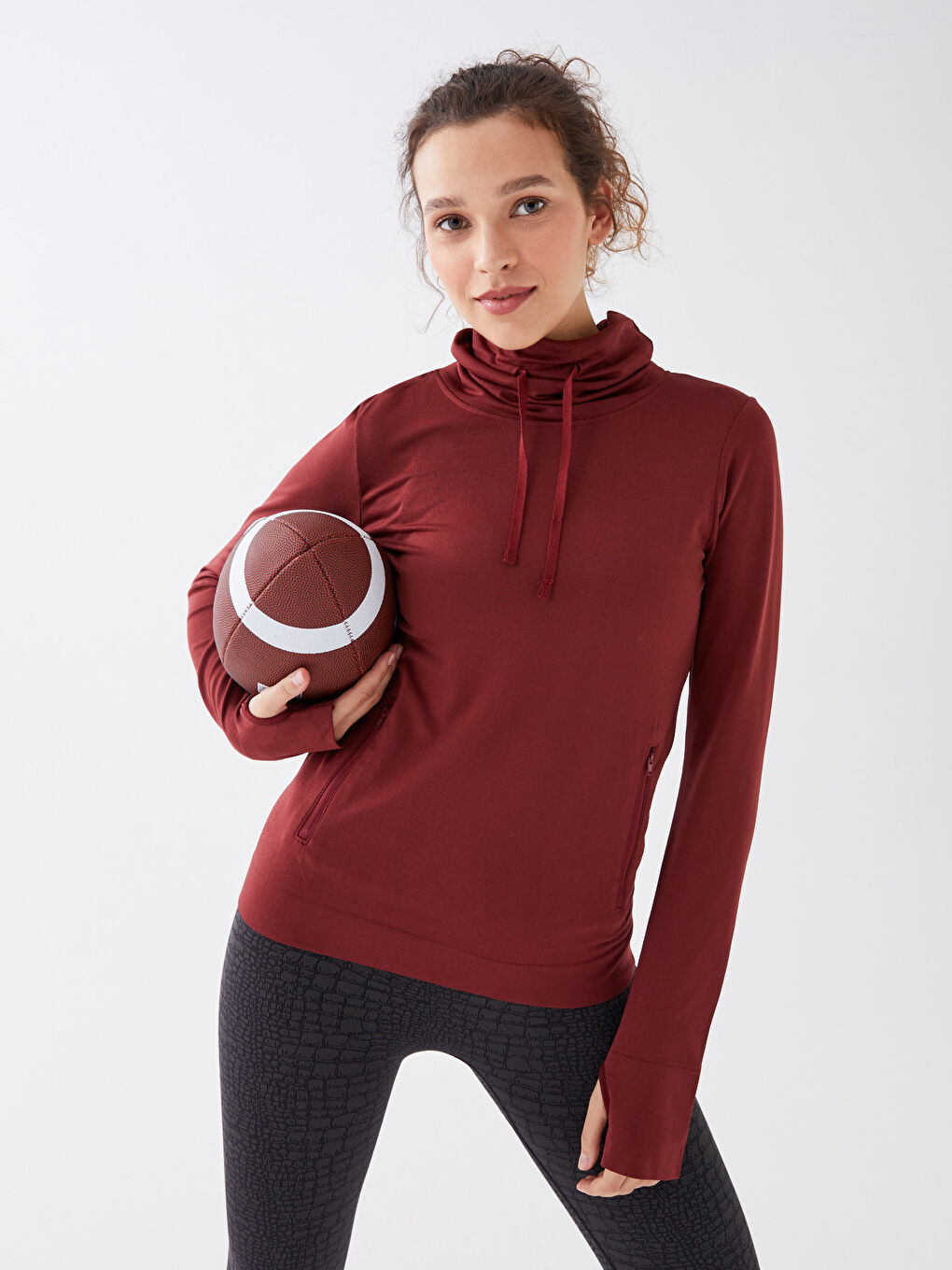 Monk Collar Plain Long Sleeve Women's T-Shirt