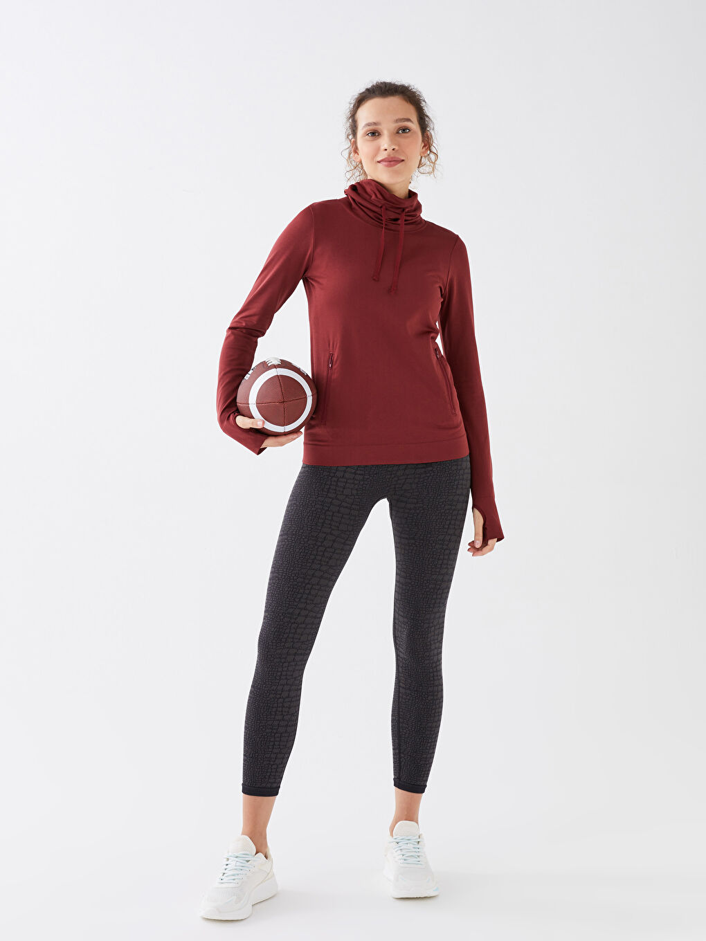 Monk Collar Plain Long Sleeve Women's T-Shirt-1