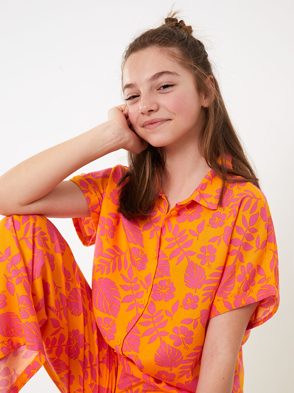 LCW Kids Poncho Patterned Short Sleeve Girl's Shirt -S34507Z4-LSR