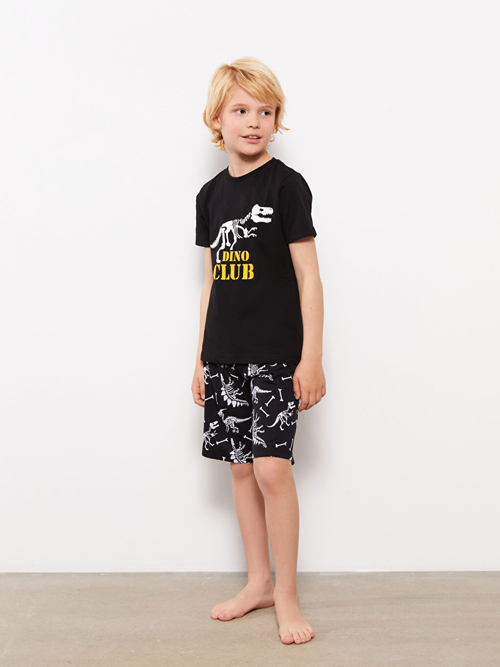 Crew Neck Printed Short Sleeve Boys' Shorts Pyjama Set