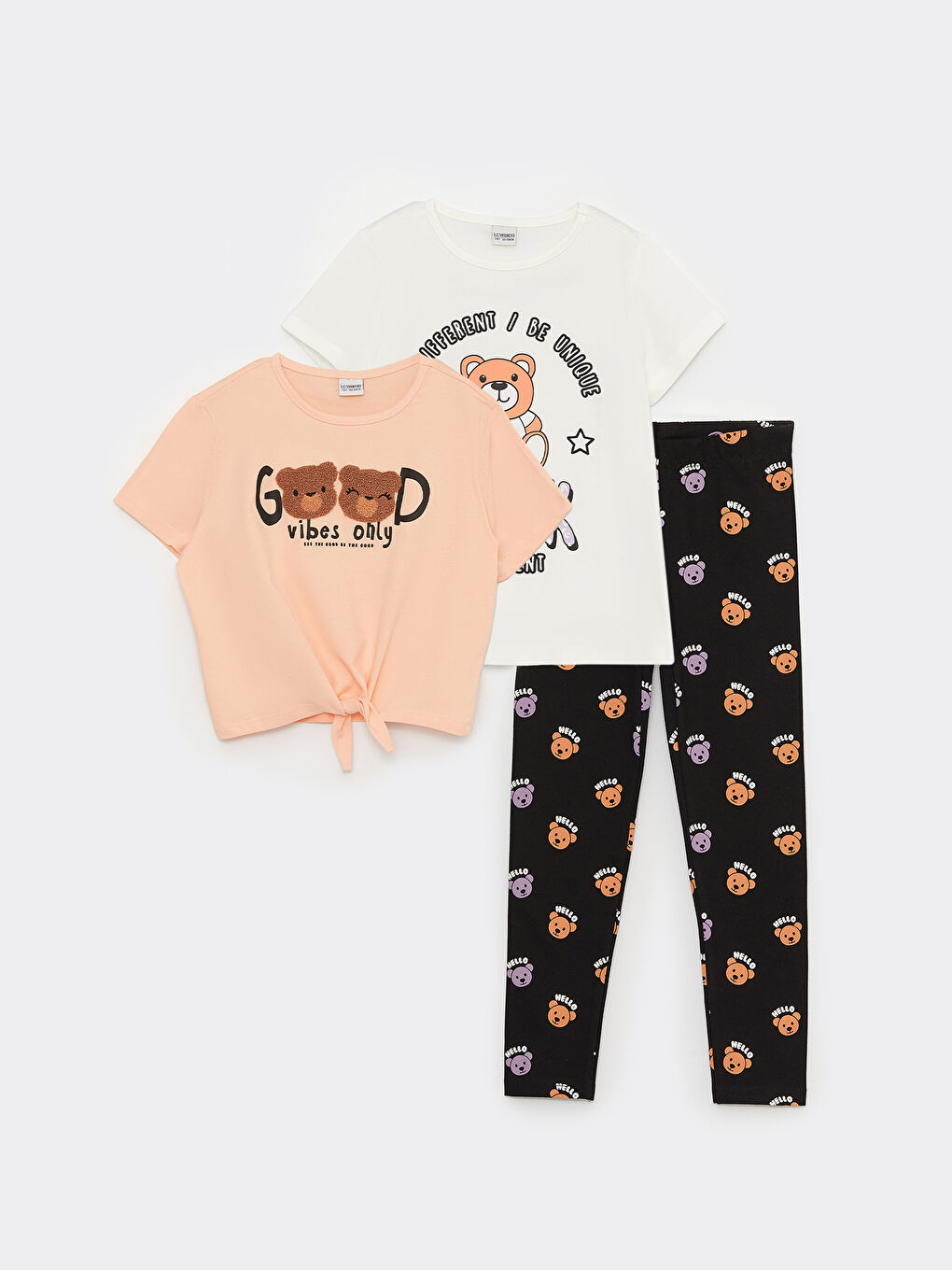 LCW Kids Lot de 3 Ensembles T-shirt à Col Rond Imprimé et Leggings pour Fille -S34574Z4-G8X