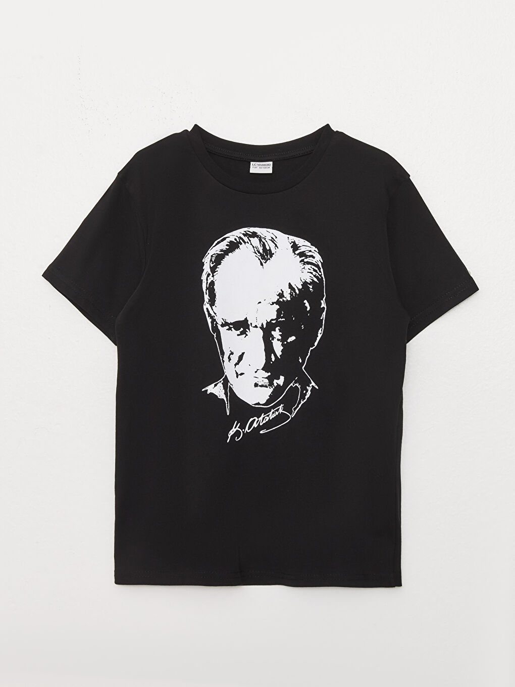 Siyah Bisiklet Yaka Atatürk Baskılı Kısa Kollu Erkek Çocuk Tişört-2