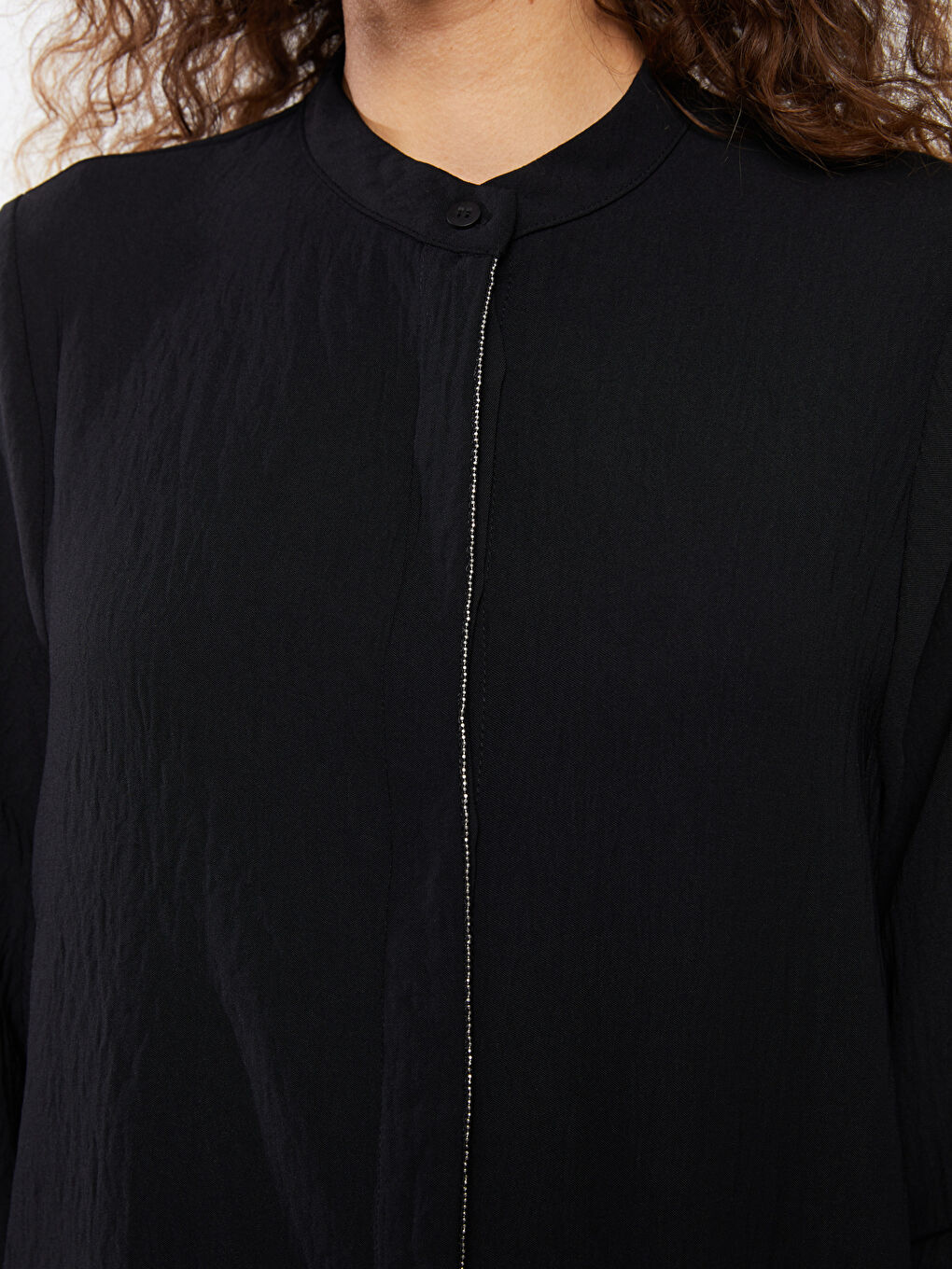 Tunică Aerobin cu Mânecă Lungă și Guler Tip Grandad pentru Femei-3