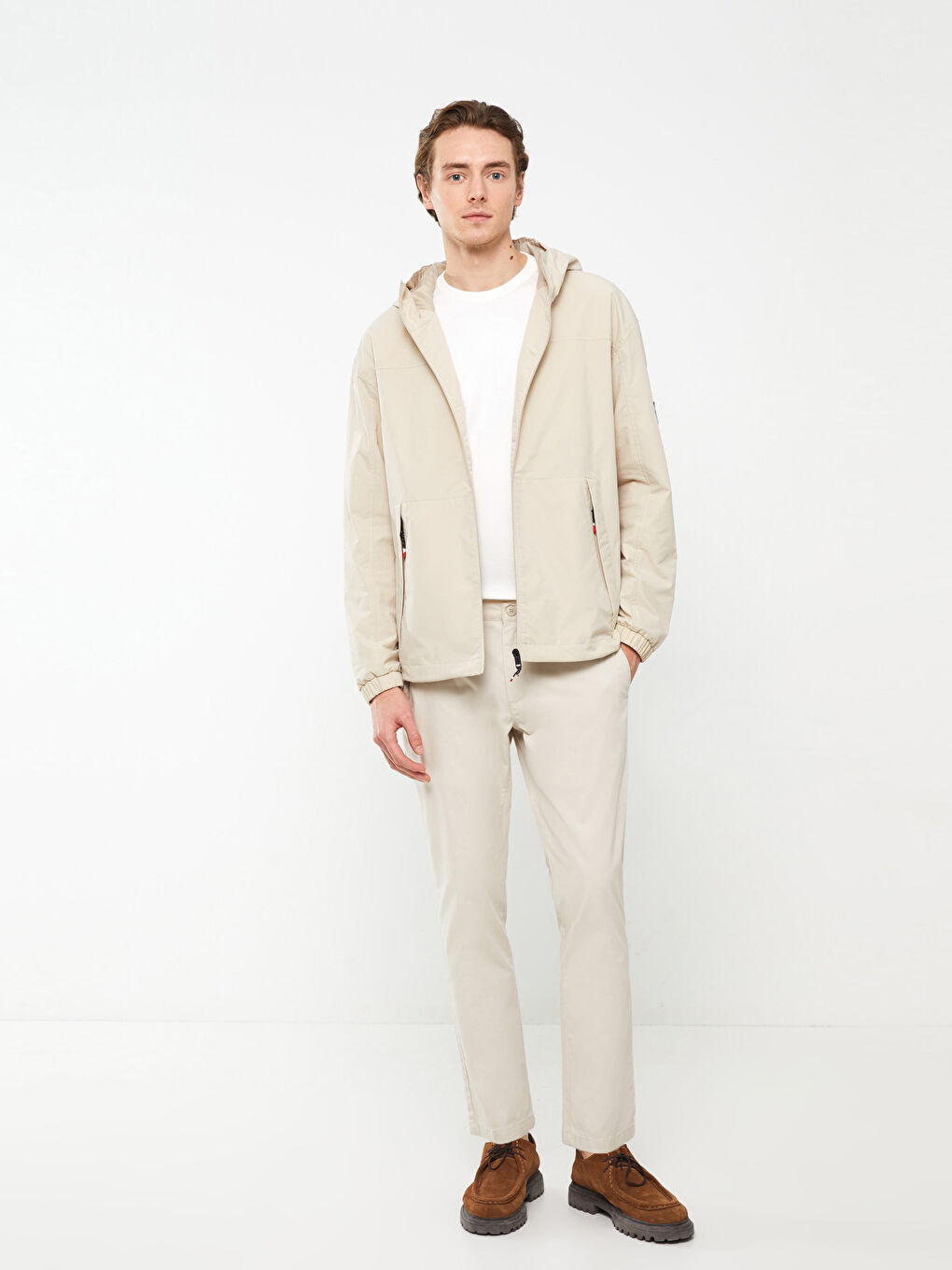 Bej Slim Fit Armürlü Erkek Pantolon