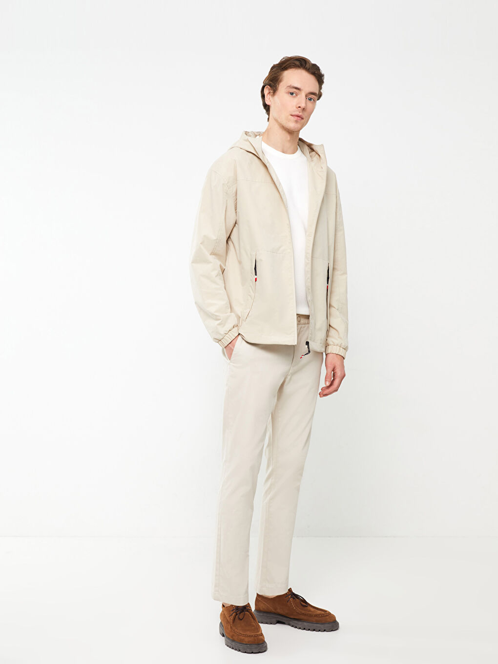 Bej Slim Fit Armürlü Erkek Pantolon-1