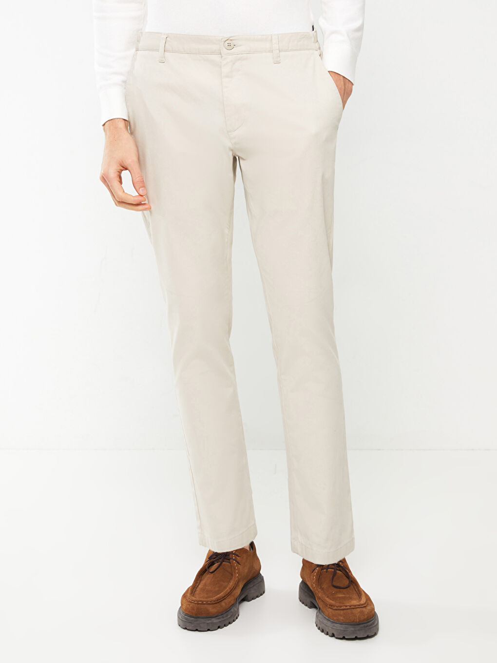 Bej Slim Fit Armürlü Erkek Pantolon-2