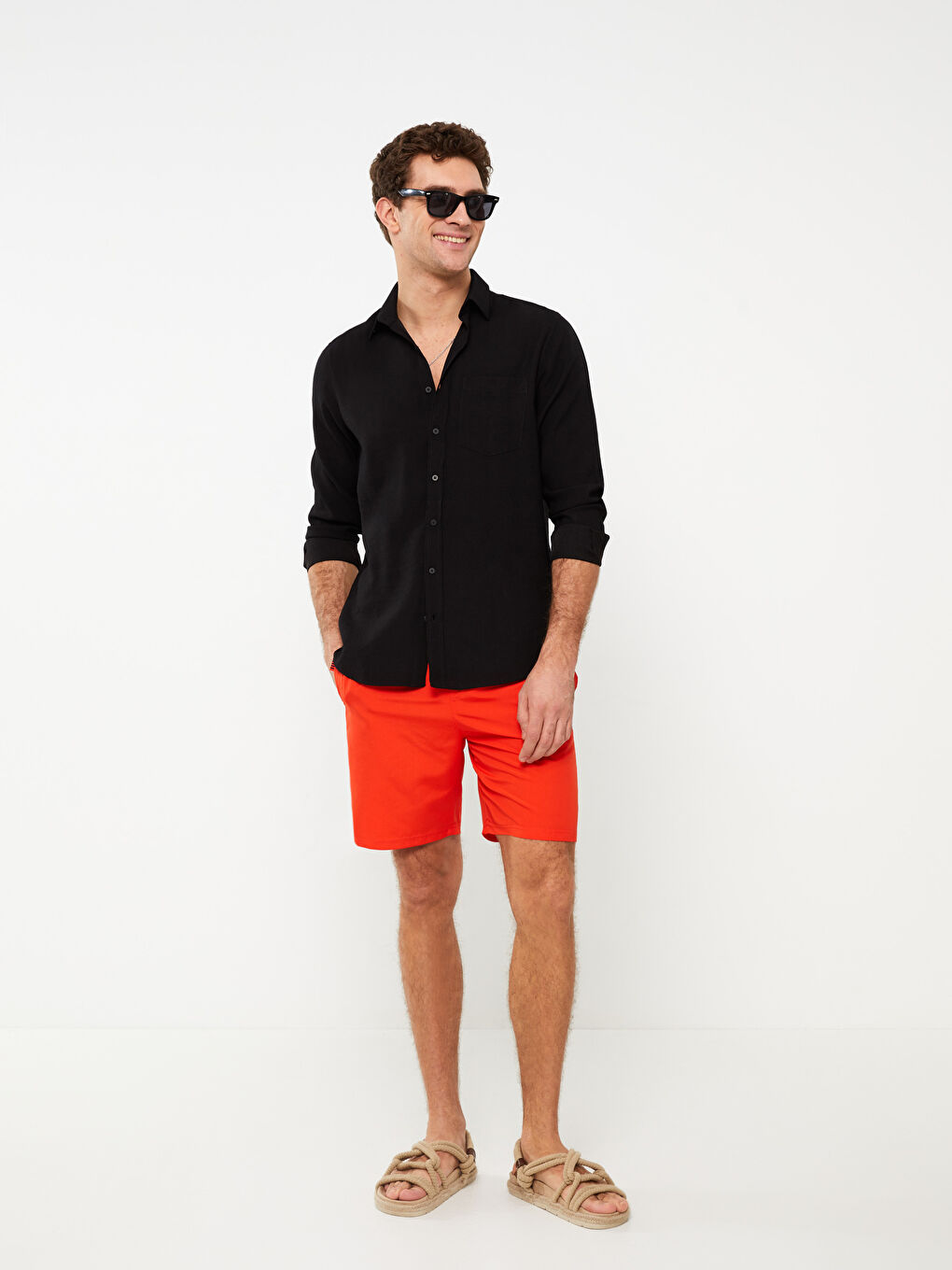 Turuncu Diz Hizası Boy Erkek Deniz Şortu