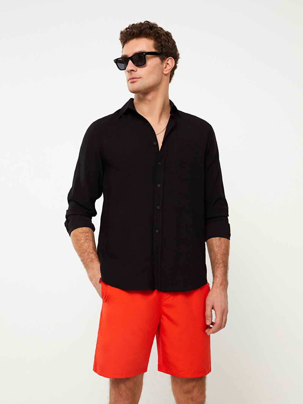 Turuncu Diz Hizası Boy Erkek Deniz Şortu-1