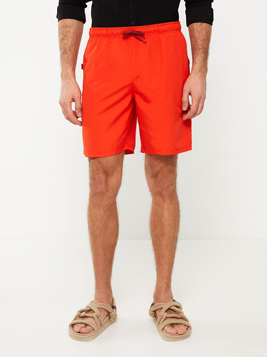 Turuncu Diz Hizası Boy Erkek Deniz Şortu-3