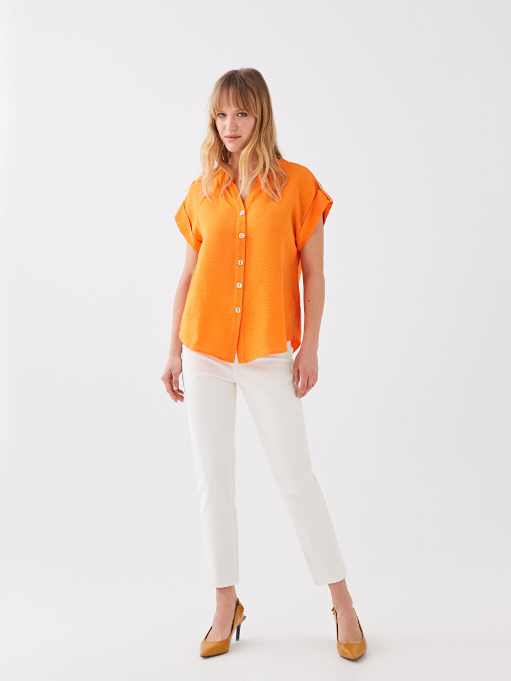 Ekru Beli Lastikli Paperbag Kadın Jean Pantolon