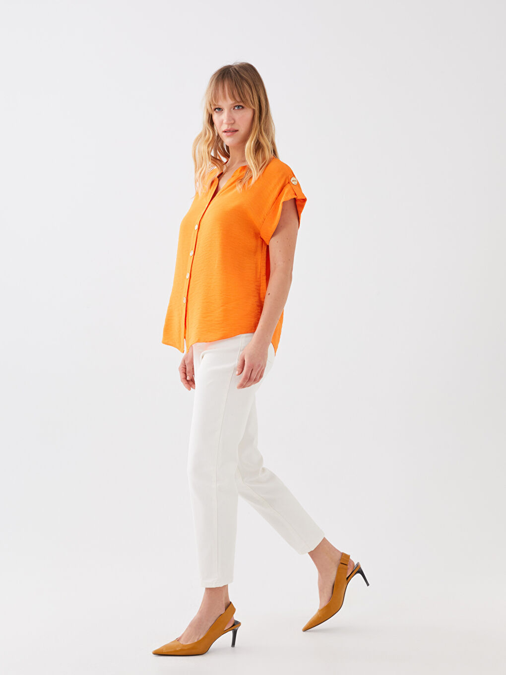 Ekru Beli Lastikli Paperbag Kadın Jean Pantolon-1