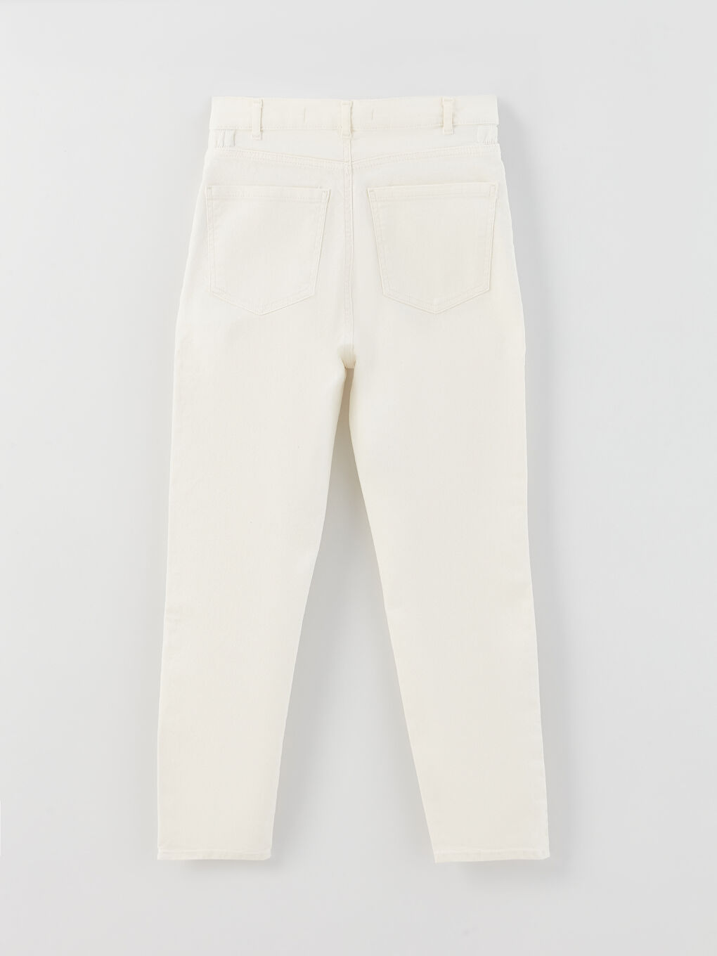 Ekru Beli Lastikli Paperbag Kadın Jean Pantolon-6