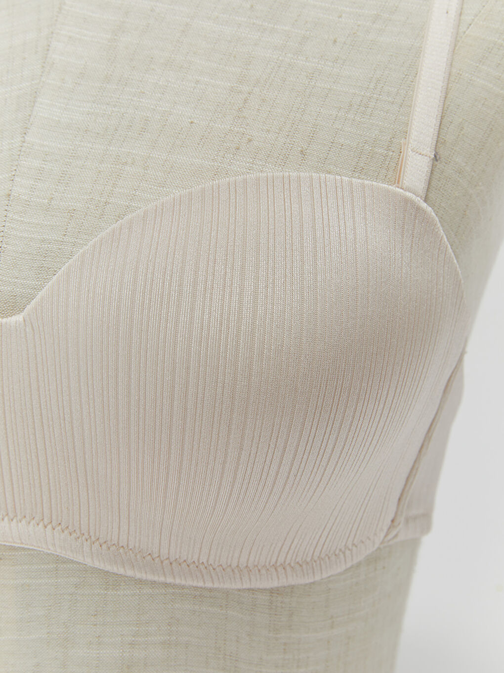 Bej Balenli Dolgusuz Straplez Sütyen-2