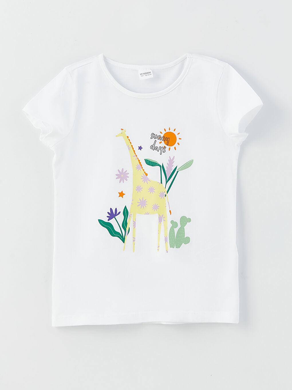 طقم بيجامة للبنات بياقة دائرية كم قصير مطبوع-1