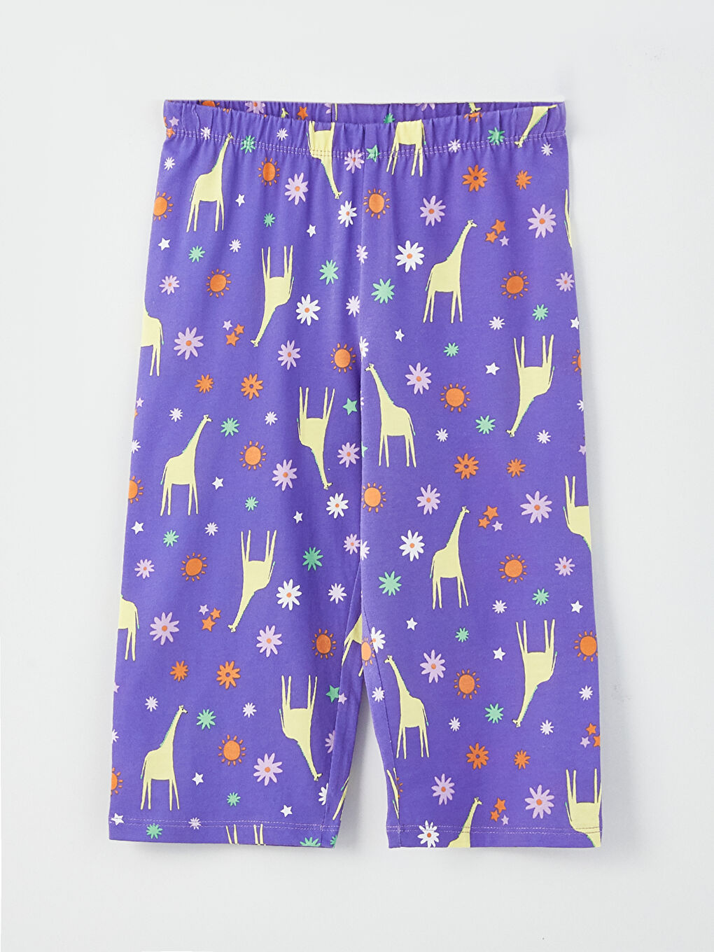 طقم بيجامة للبنات بياقة دائرية كم قصير مطبوع-2