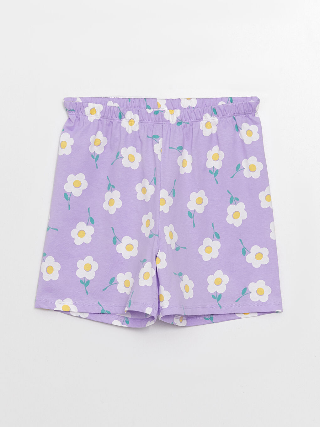 طقم بيجامة قصيرة بشورت بياقة قميص منقوش كم قصير للبنات-2