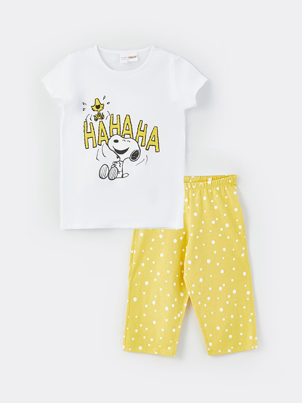 Beyaz Bisiklet Yaka Baskılı Kısa Kollu Kız Çocuk Pijama Takımı