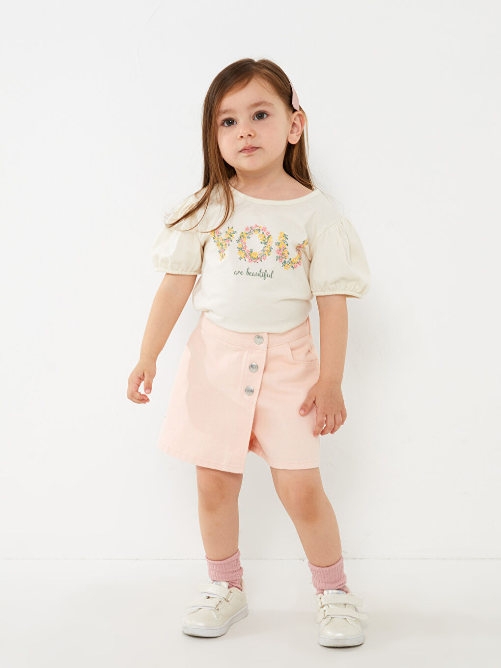 LCW baby Pembe Beli Lastikli Kız Bebek Şort Etek