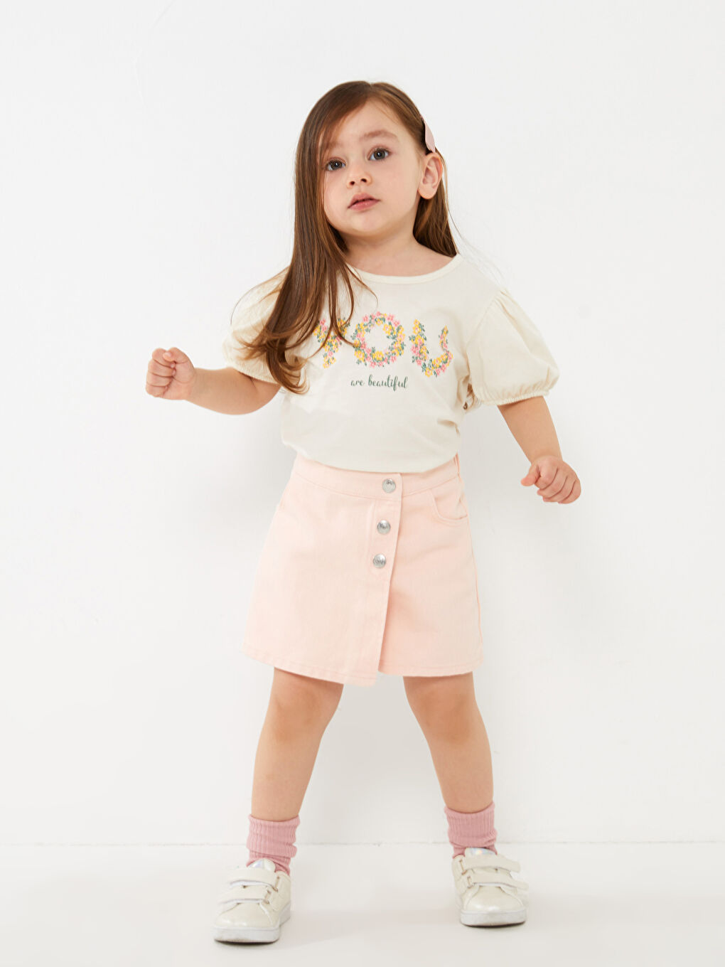 LCW baby Pembe Beli Lastikli Kız Bebek Şort Etek - 1