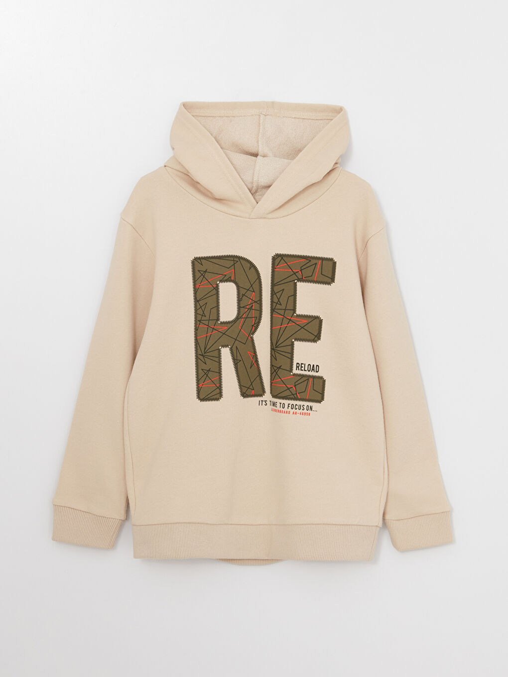 Bej Kapüşonlu Baskılı Uzun Kollu Erkek Çocuk Sweatshirt-3