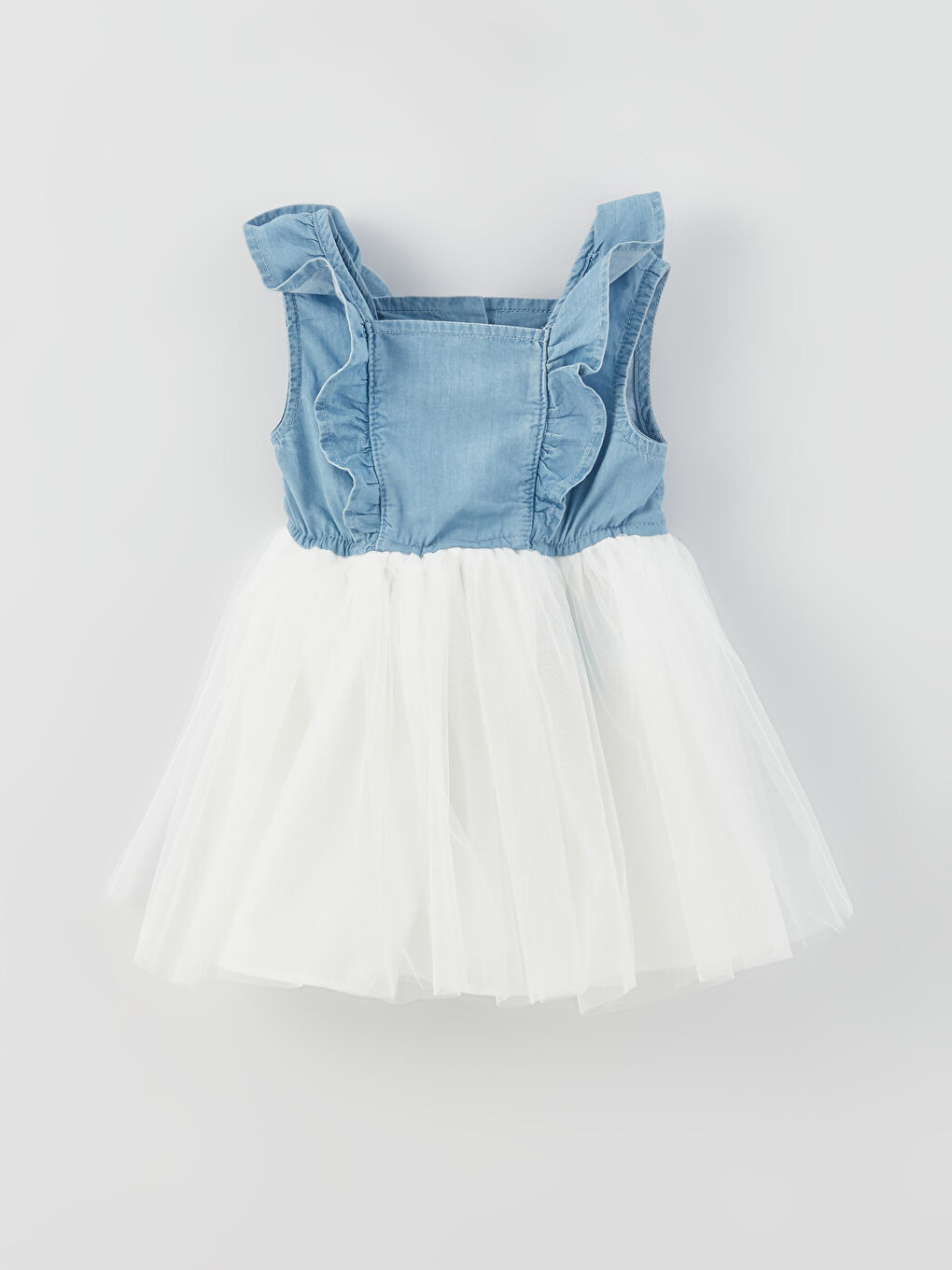 LCW baby Indigo Kare Yaka Kız Bebek Jean Elbise