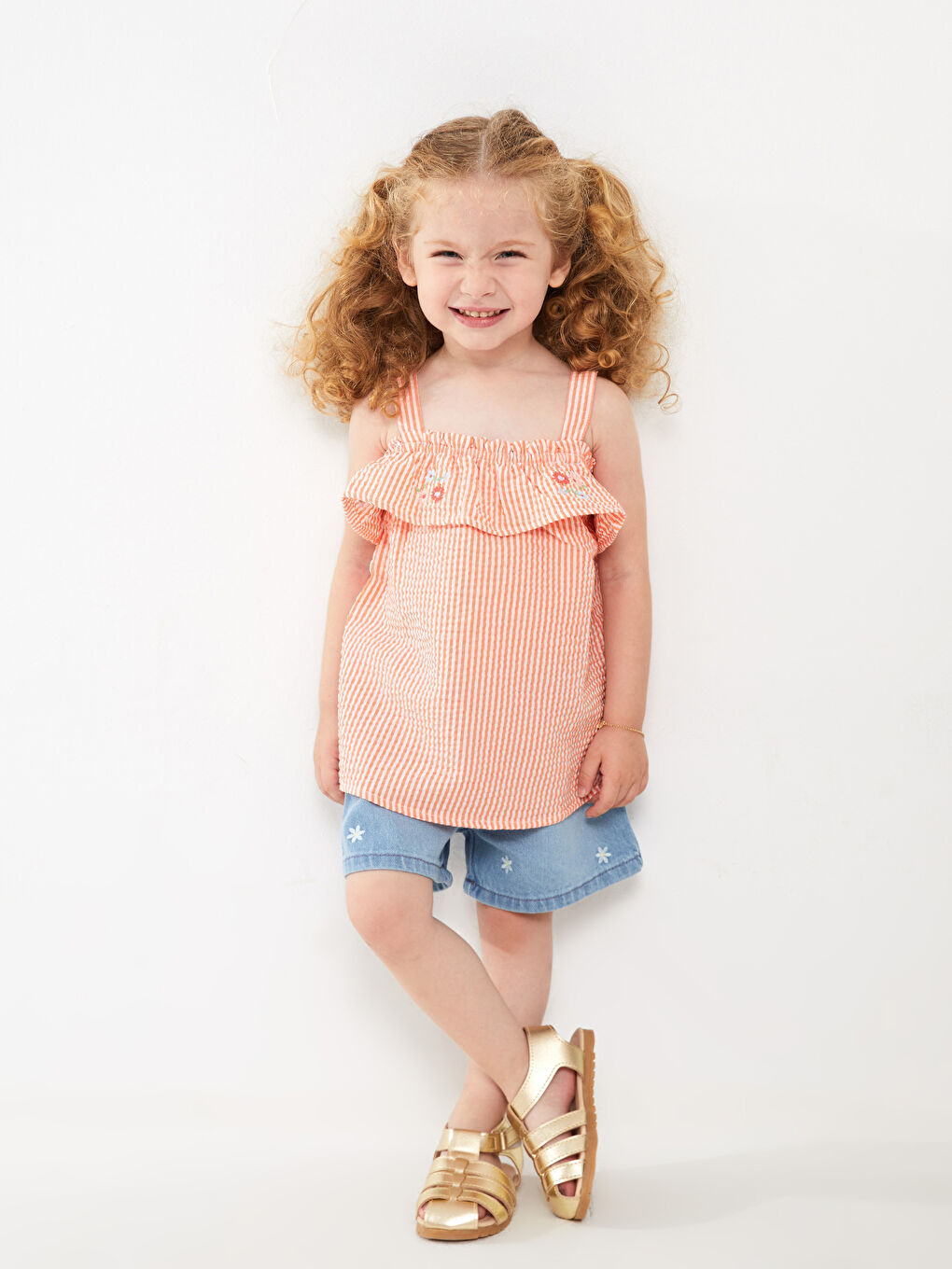 İndigo Beli Lastikli Nakışlı Kız Bebek Jean Şort