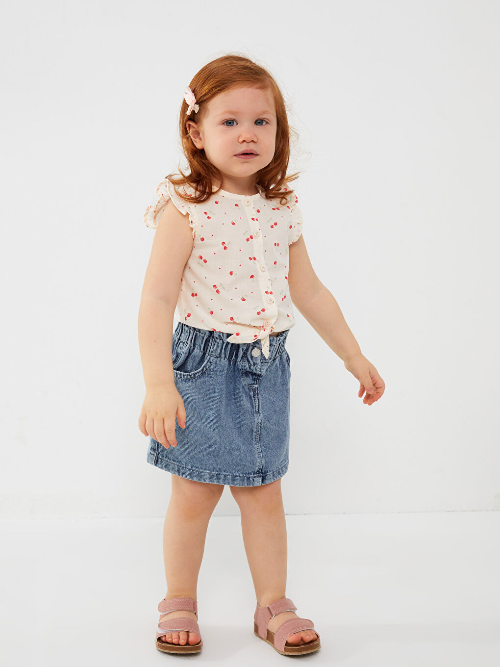 Basic Elastic Waist Baby Girl Jean Skirt-1