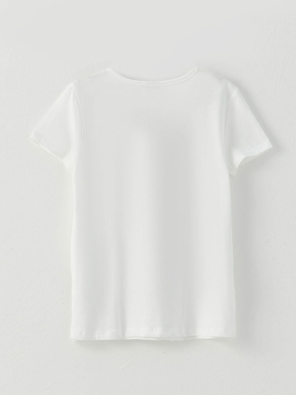 Ekru Bisiklet Yaka Baskılı Kısa Kollu Pamuklu Kız Çocuk Tişört-1