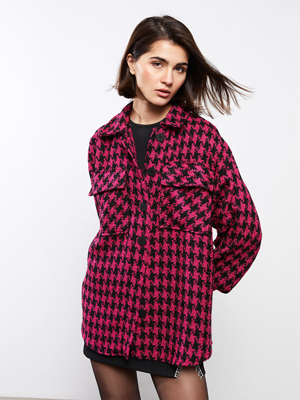 LCWAIKIKI Classic Crowbar Pattern Long Sleeve Women's Oversize Shirt Jacket -S34907Z8-HKL