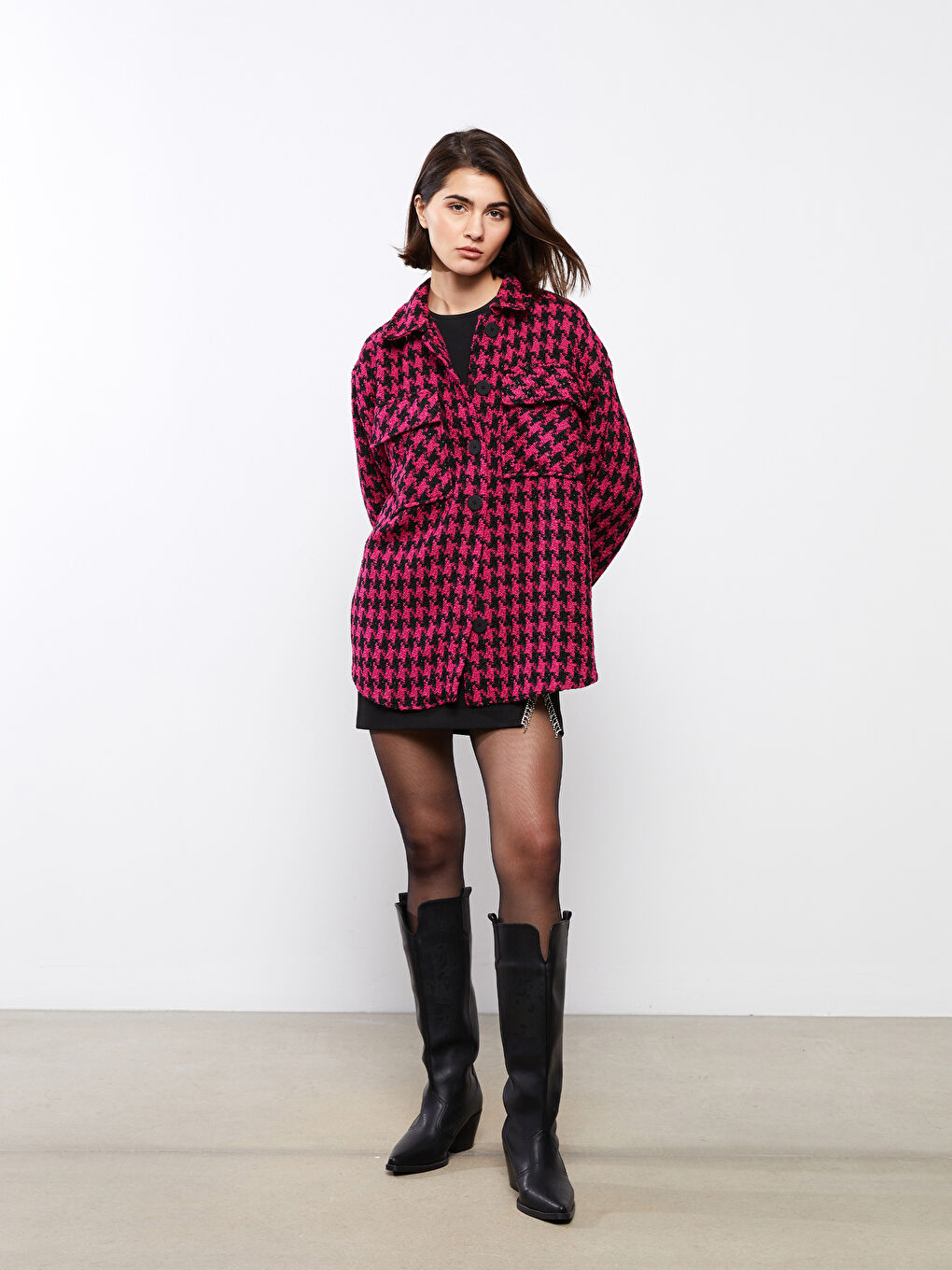 Crowbar Pattern Long Sleeve Women's Oversize Shirt Jacket
